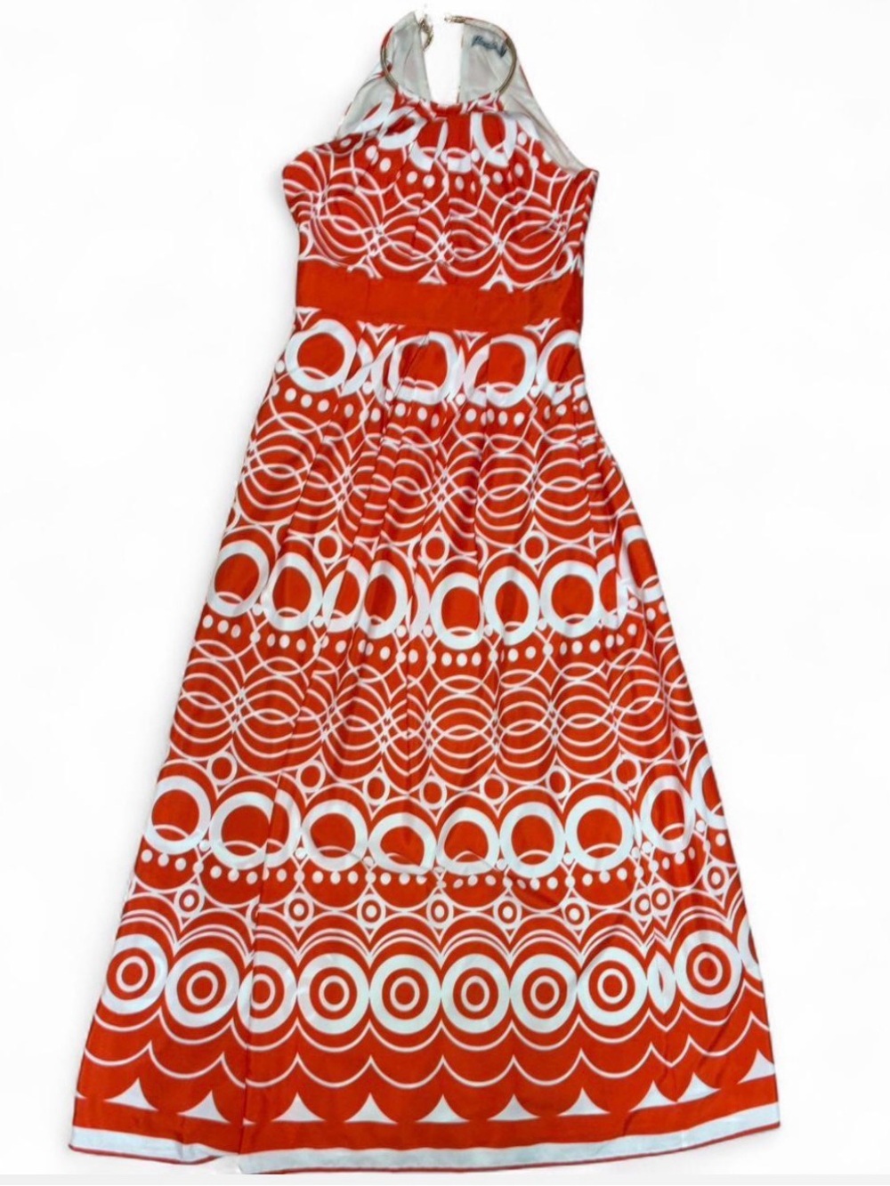 Eliza J Orange & White geometric Halter Maxi Dress empire waist